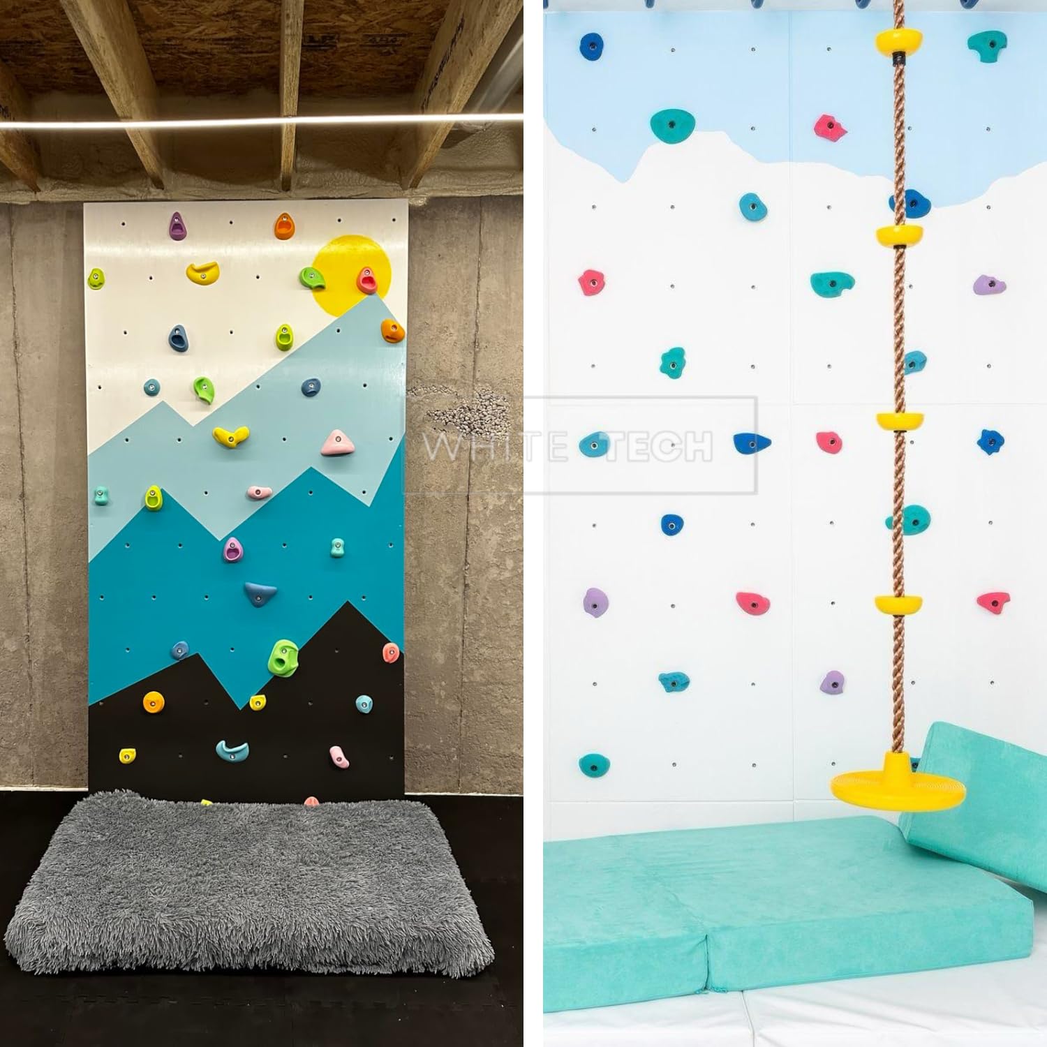 White Tech 10 Rock Climbing Holds Multi-Colored Climbing Rock for Indoor and Outdoor Playground Play Set for Kids, Adult Climbing Wall Holds with Hardware Kit DIY Installation