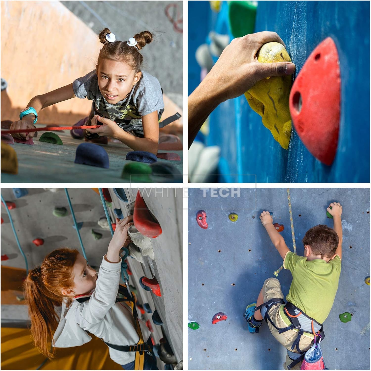 White Tech 10 Rock Climbing Holds Multi-Colored Climbing Rock for Indoor and Outdoor Playground Play Set for Kids, Adult Climbing Wall Holds with Hardware Kit DIY Installation