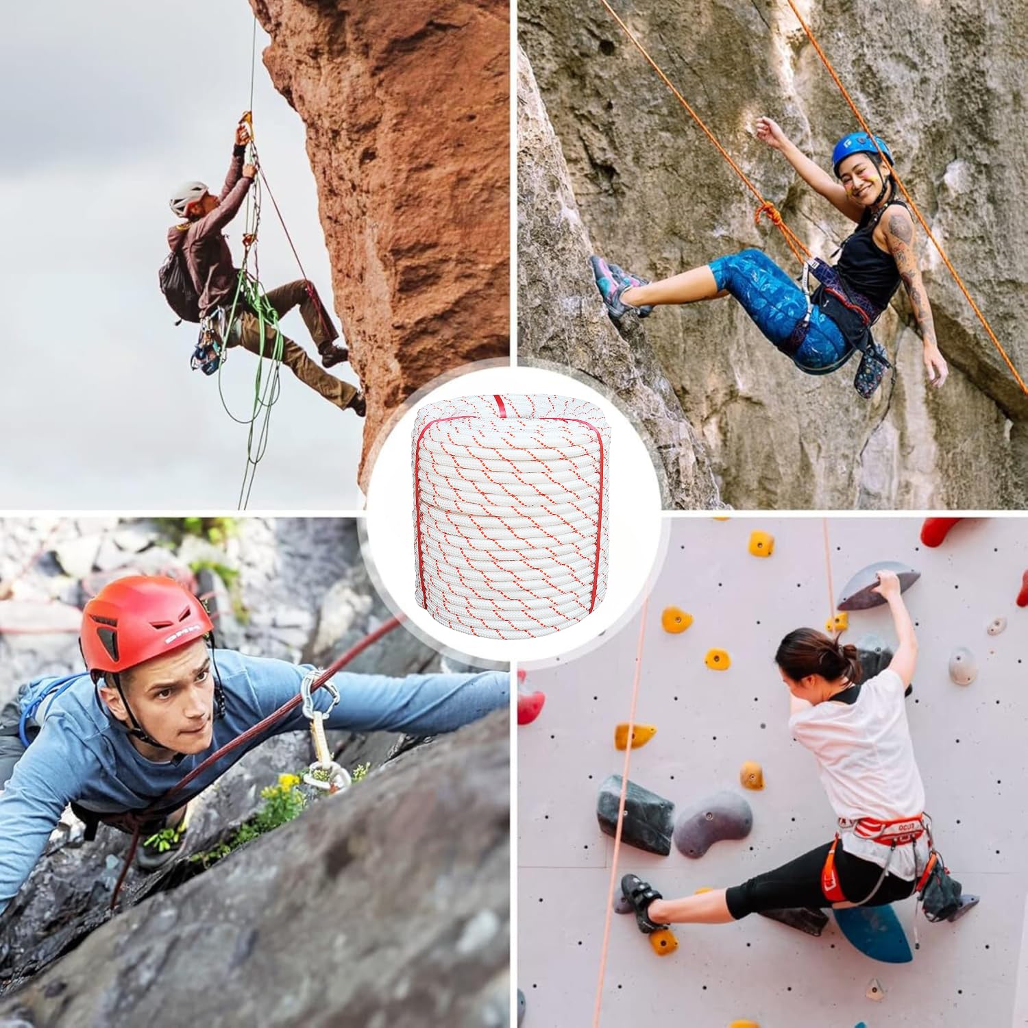 White Tech 12mm Climbing Static Rope Nylon 32 KN Breaking High Strength Industrial Safety Rope, Hiking Climbing Fire Escape Rappelling Construction Height Ideal (12MM 50MTR)
