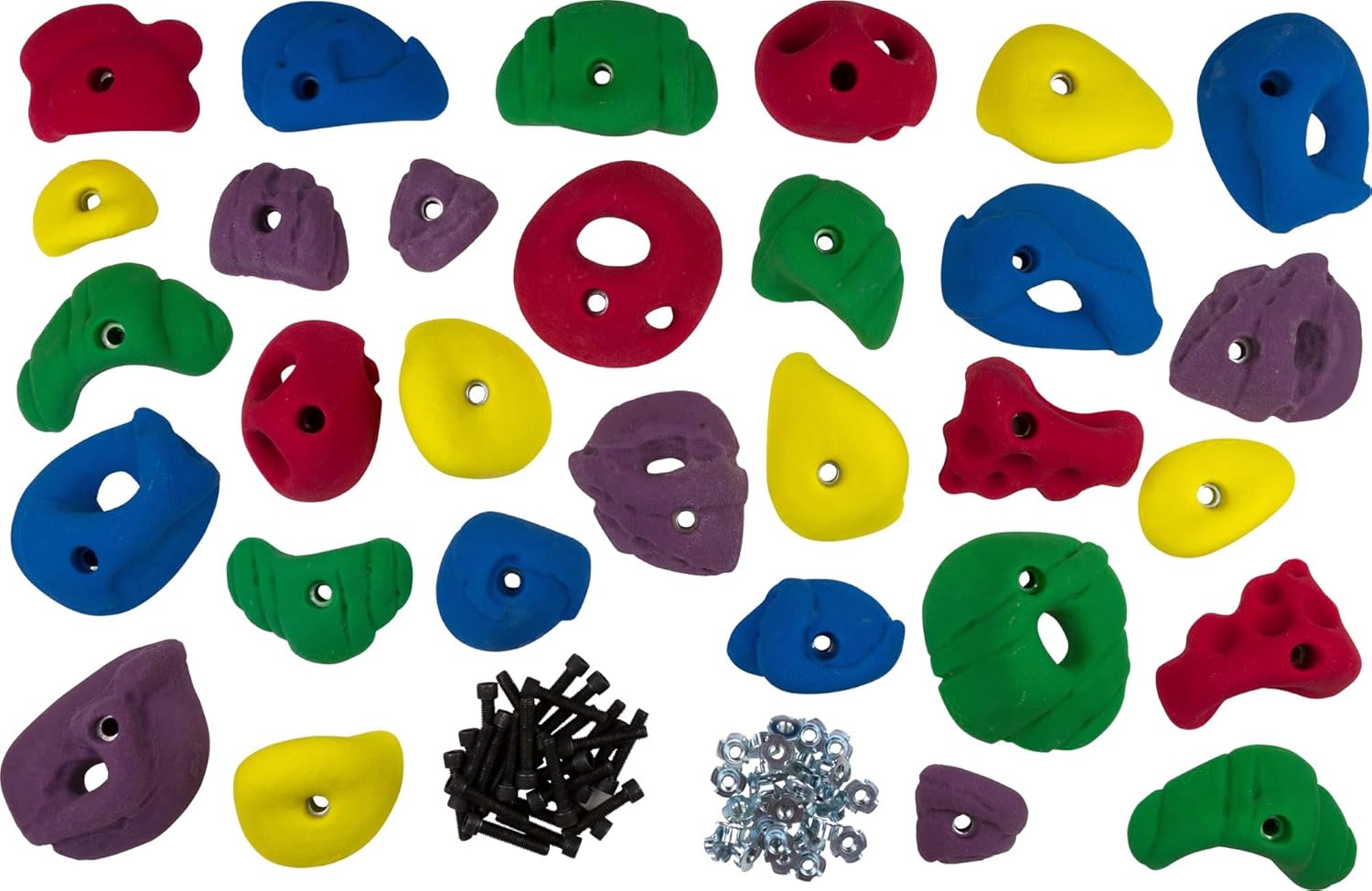 White Tech Clasic Rock Climbing Holds Set of 50 for Kids and Adult,DIY Wall Climbing Holds for Indoor and Outdoor Play Set Use (Multicolor) with Installation Kit
