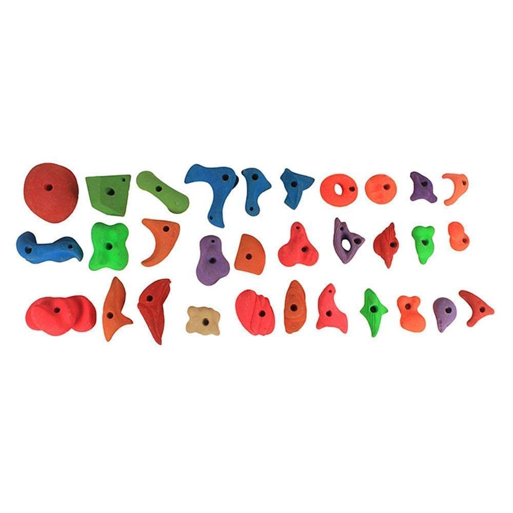 White Tech Clasic Rock Climbing Holds Set of 50 for Kids and Adult,DIY Wall Climbing Holds for Indoor and Outdoor Play Set Use (Multicolor) with Installation Kit