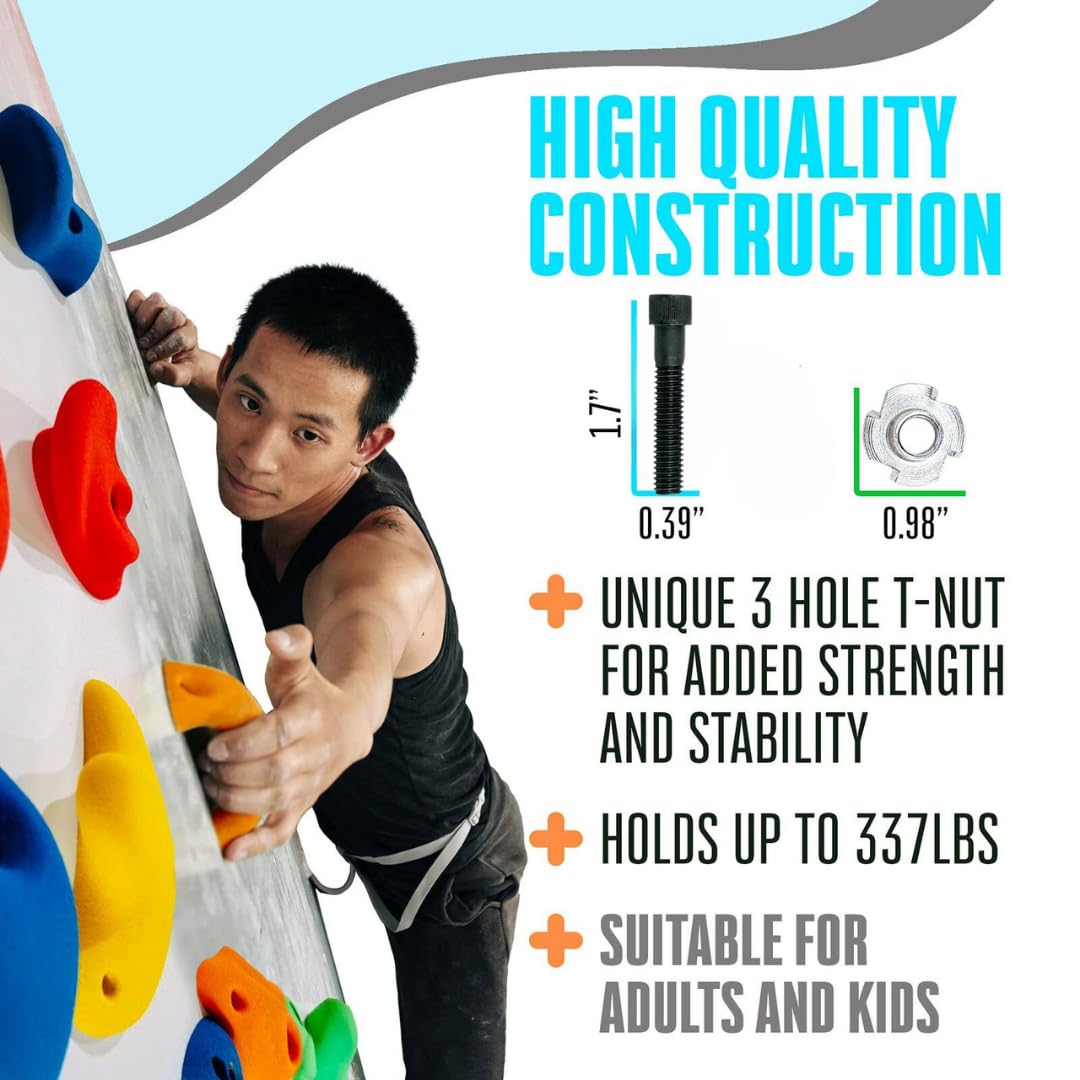 White Tech Premium Rock Climbing Holds (15Pack) Multi-Colored Climbing Rock for Indoor and Outdoor Playground Play Set for Kids, Adult Climbing Wall Holds with Hardware Kit DIY Installation