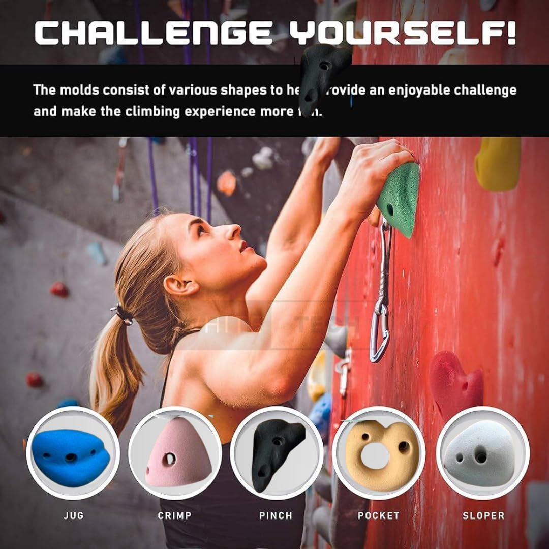 White Tech Premium Rock Climbing Holds (15Pack) Multi-Colored Climbing Rock for Indoor and Outdoor Playground Play Set for Kids, Adult Climbing Wall Holds with Hardware Kit DIY Installation