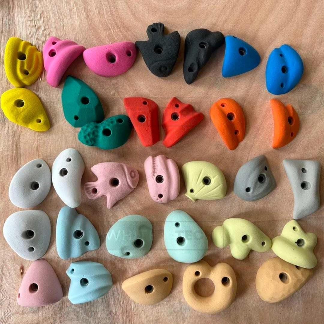 White Tech Premium Rock Climbing Holds (48 Pack) Multi Size for Kids, Adult Rock Wall Holds Climbing Rock Wall Grips for Indoor and Outdoor Playground Play Set (Designed in Germany)