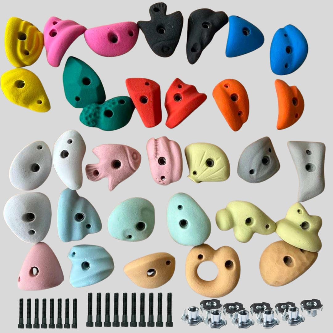White Tech Premium Rock Climbing Holds (75 Pack) Multi Size for Kids, Adult Rock Wall Holds Climbing Rock Wall Grips for Indoor and Outdoor Playground Play Set (Designed in Germany)