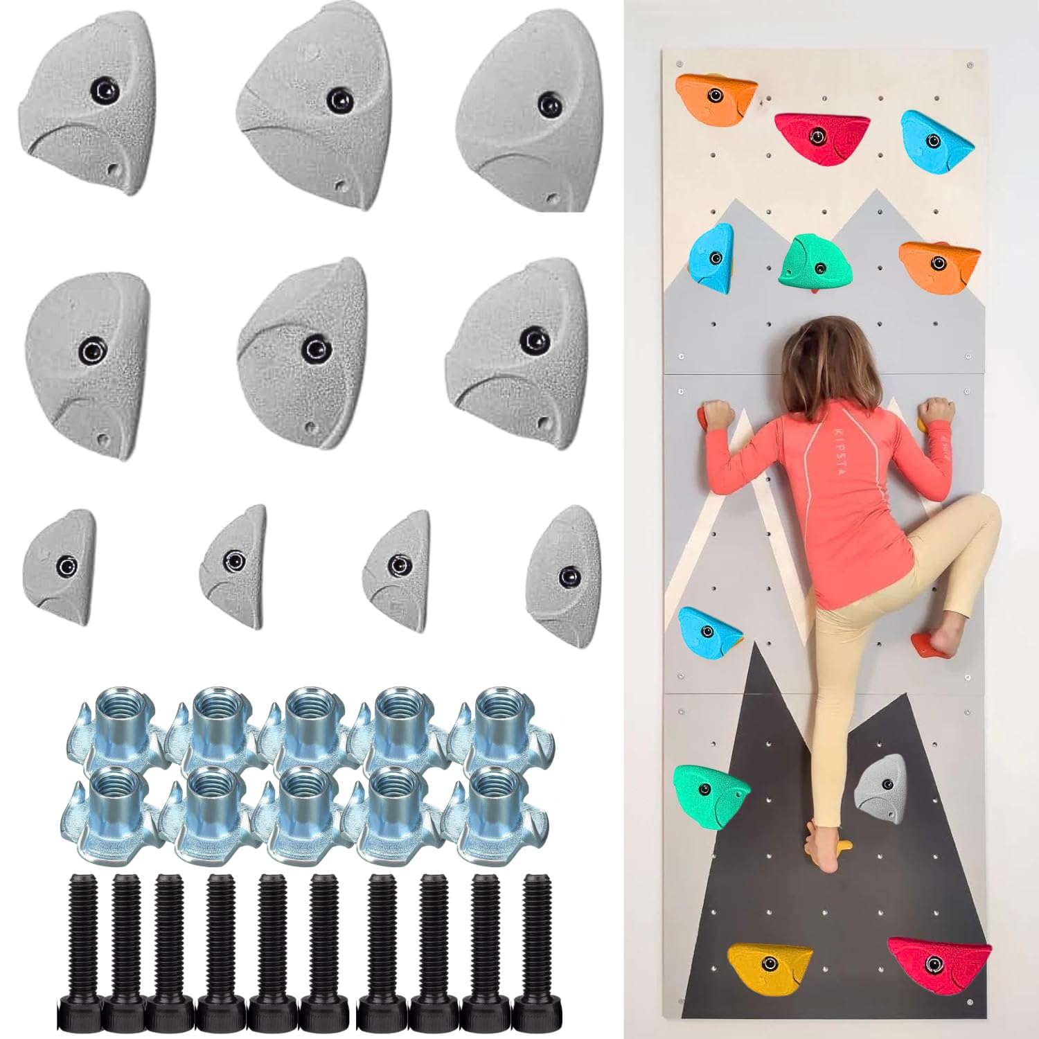White Tech Premium Rock Climbing Holds Crimp (10 Pack) Climbing Holds for Indoor and Outdoor Play Set for Kids, Adult Easy to Install, Wall/Wood Long Lasting Crimp Grips