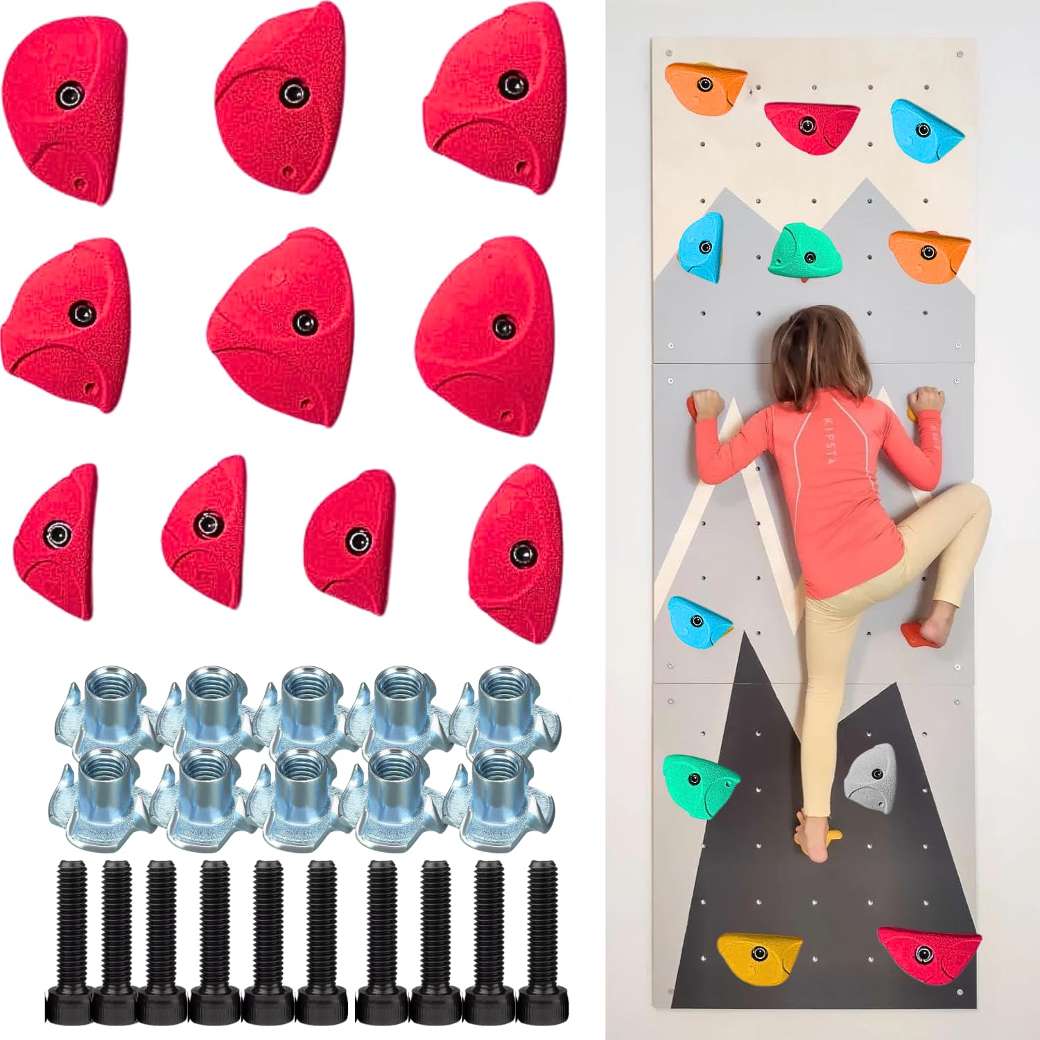 White Tech Premium Rock Climbing Holds Crimp (10 Pack) Climbing Holds for Indoor and Outdoor Play Set for Kids, Adult Easy to Install, Wall/Wood Long Lasting Crimp Grips