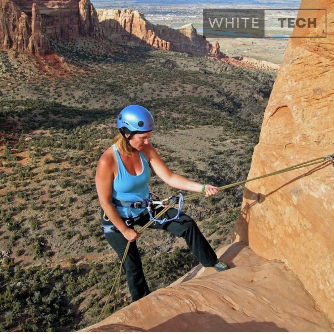 White Tech Rock Climbing Rope, (10MM 100Mtr) Nylon Braided Rope Static Rope, High Strength Safety Rope, Hiking Climbing Fire Escape Rappelling Rope with Safety Belt Climbing Carabiner Included (Black)