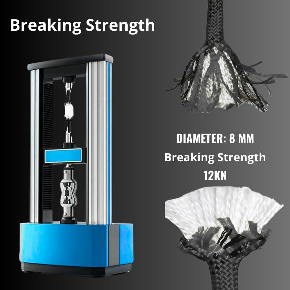 White Tech Static Kernmantle Rock Climbing Rope, Rappelling Rope for Outdoor, Hiking Safety Escape Rope, Rescue Parachute Rope, Mountaineering, Zipline, Static Climbing Rope (12MM (Black), 50 MTR)